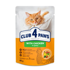 Вологий корм для котів 7+ Club 4 Paws (24 шт упаковка) (курка в соусі)