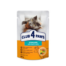 Вологий корм для котів Club 4 Paws Premium Sterilised pouch (24 шт упаковка) яловичина