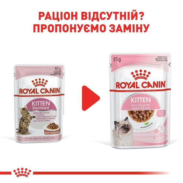 Вологий корм для кошенят Royal Canin Kitten Sterilised Gravy pouch 85 г (1 упак 12 шт) Royal Canin – купити зі знижкою %