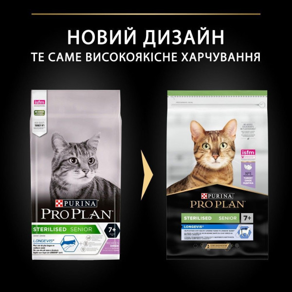 Сухой корм для кошек Pro Plan Sterilised Senior 7+ Longevis 1,5 кг - индейка Pro Plan – купить со скидкой