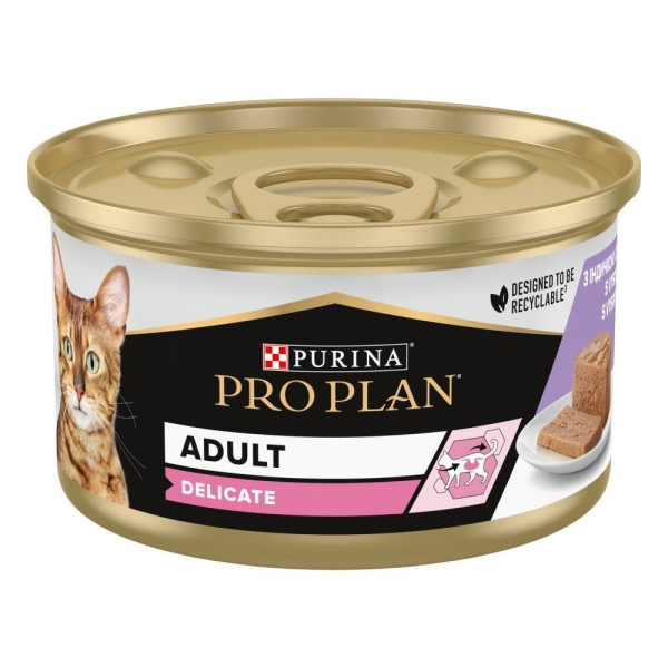 Влажный корм для кошек Pro Plan Delicate Adult 85 г - индейка 24шт Pro Plan – купить со скидкой