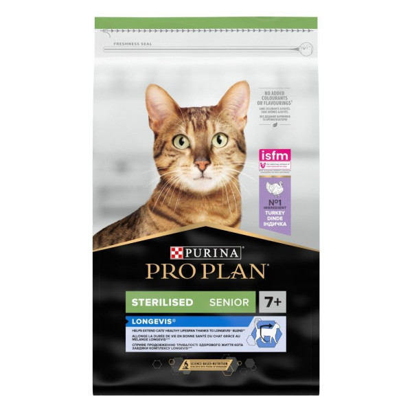 Сухой корм для пожилых стерилизованных кошек Pro Plan Sterilised Senior 7+ Longevis 10 кг - индейка Pro Plan – купить со скидкой