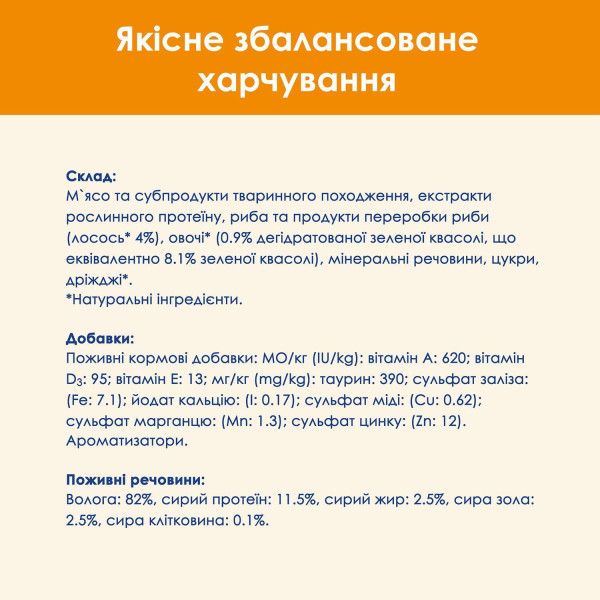 Вологий корм для котів Cat Chow Adult (лосось та зелена квасоля)(1 упаковка 26 шт) Cat Chow – купити зі знижкою %