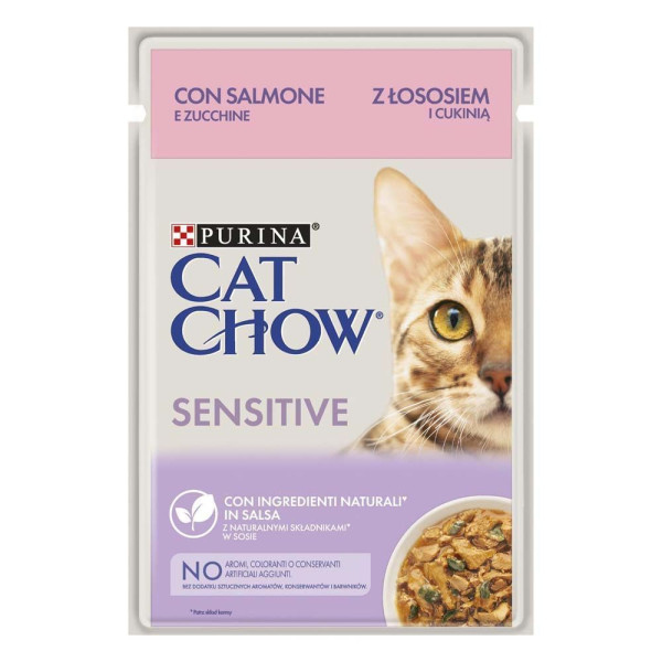 Вологий корм для котів Cat Chow Sensetive Adult pouch (лосось та кабачок)(1 упаковка 26 шт) Cat Chow – купити зі знижкою %
