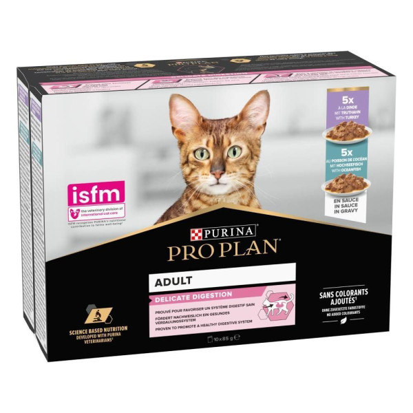 Набор влажного корма для кошек Pro Plan Adult Delicate Digestion 10 х 85 г - индейка и океаническая рыба Pro Plan – купить со скидкой