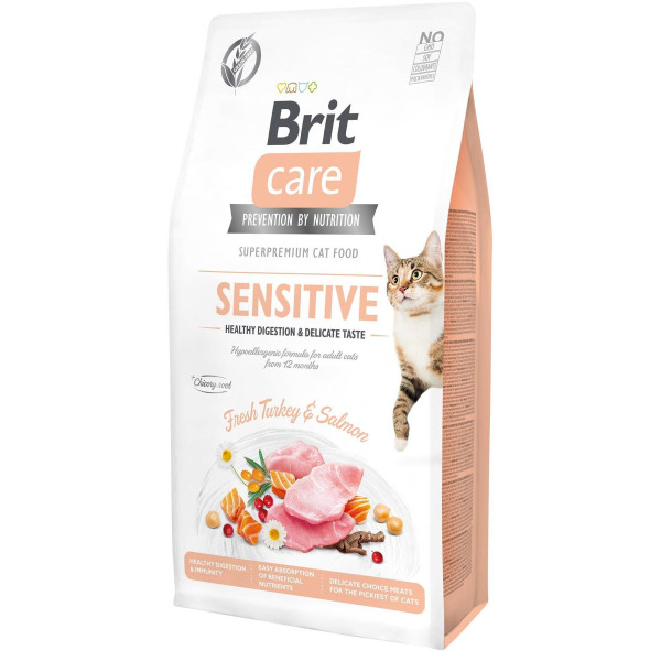 Сухий корм для вибагливих котів Brit Care Cat GF Sensitive HDigestion & Delicate Taste 7 кг - індичка і лосось Brit Care – купити зі знижкою %