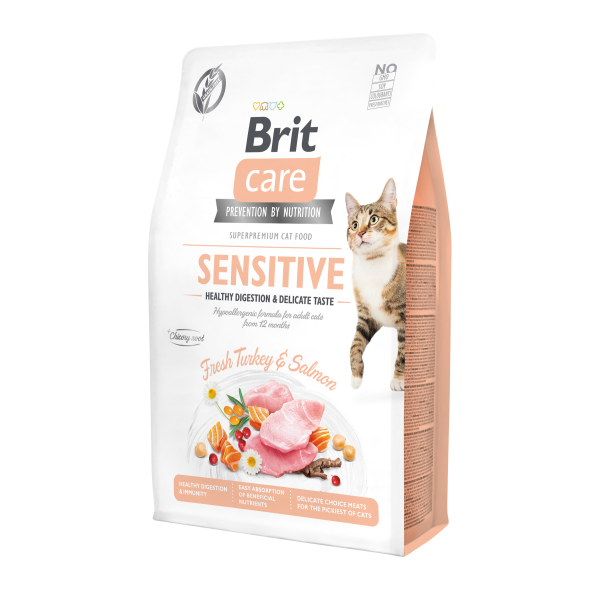 Сухий корм для вибагливих котів Brit Care Cat GF Sensitive HDigestion & Delicate Taste 2 кг - індичка і лосось Brit Care – купити зі знижкою %