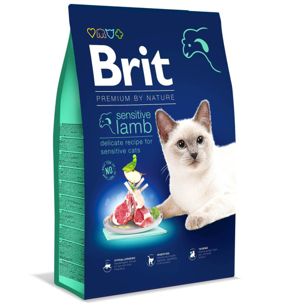 Сухий корм для котів із чутливим травленням Brit Premium by Nature Cat Sensitive 8 кг - ягня Brit Premium – купити зі знижкою %