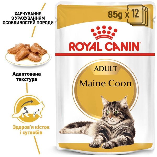Вологий корм для котів породи мейн-кун Royal Canin Maine Coon Adult Gravy pouch 85 г (1 упак 12 шт) Royal Canin – купити зі знижкою %