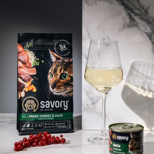 Savory Adult Gourmand сухий корм для котів 2 кг - індичка та качка Savory – купити зі знижкою %