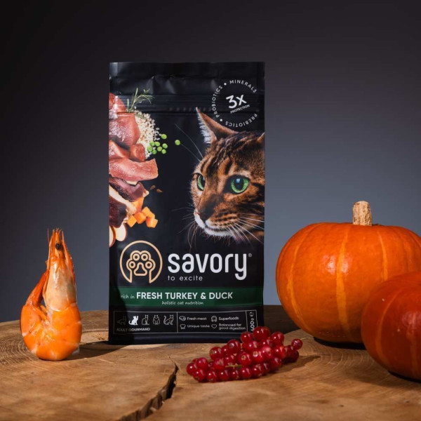 Savory Adult Gourmand сухий корм для котів 2 кг - індичка та качка Savory – купити зі знижкою %