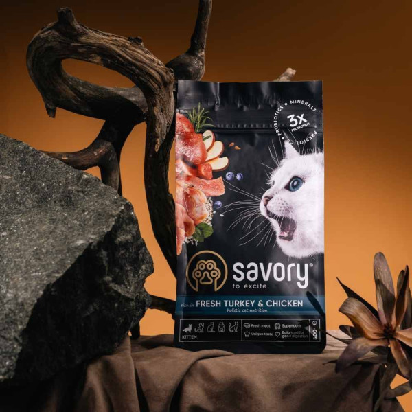 Savory Kitten сухий корм для кошенят 2 кг - індичка та курка Savory – купити зі знижкою %