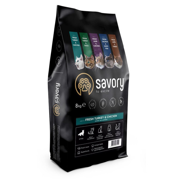 Savory Kitten сухий корм для кошенят 8 кг - індичка та курка Savory – купити зі знижкою %