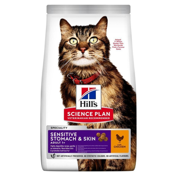 Сухой корм для кошек Hill's Science Plan Sensitive Stomach & Skin Adult 7 кг - курица Hills – купить со скидкой