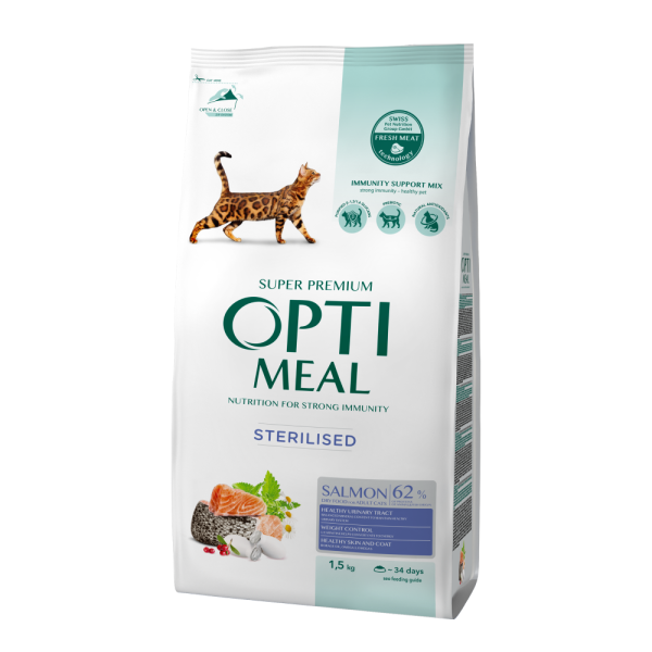 Сухий корм для котів Optimeal Adult Cat Sterilised 1,5 кг - лосось Optimeal – купити зі знижкою %