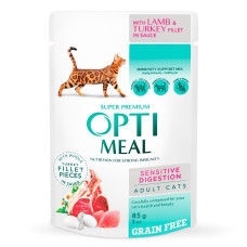 Вологий корм для котів з чутливим травленням Optimeal pouch (12 шт упаковка) (індичка і ягня)