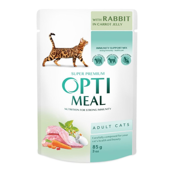 Вологий корм для котів Optimeal pouch (12 шт упаковка) - кроликом у морквяному желе Optimeal – купити зі знижкою %