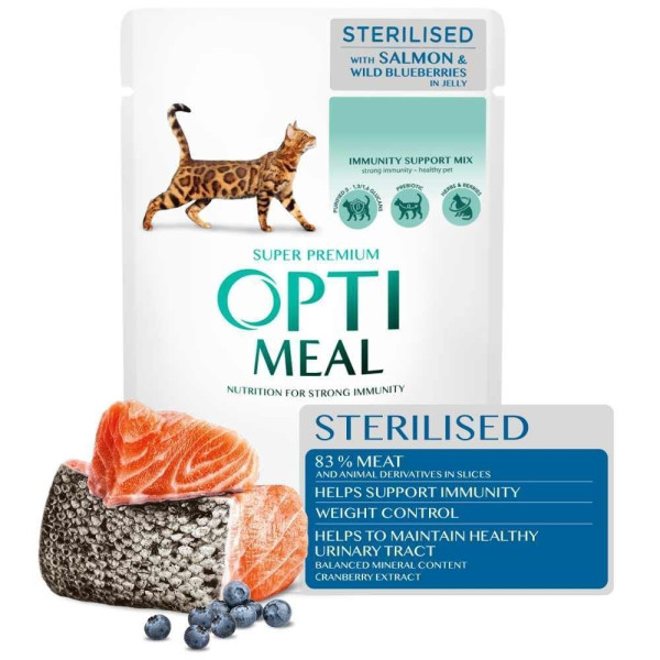 Вологий корм для котів OptimealSterilised Adult pouch (12шт упаковка) - лосось та чорниця Optimeal – купити зі знижкою %