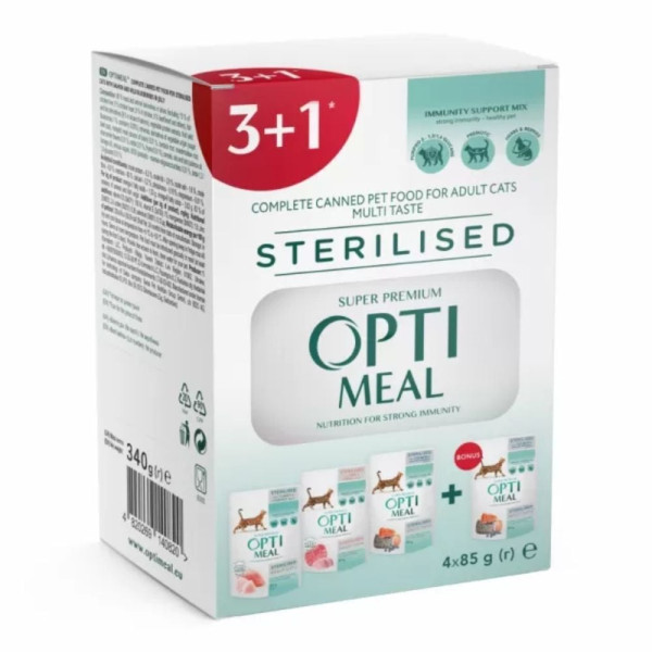 Набір 3+1 вологий корм для котів Optimeal Multi Taste Sterilised 340 г - асорті Optimeal – купити зі знижкою %