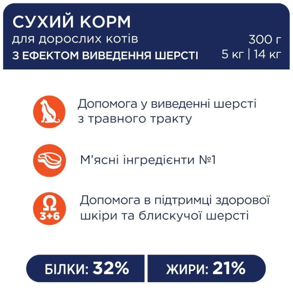 Сухий корм для дорослих котів з ефектом виведення шерсті Club 4 Paws Premium 14 кг - курка Club 4 Paws – купить со скидкой