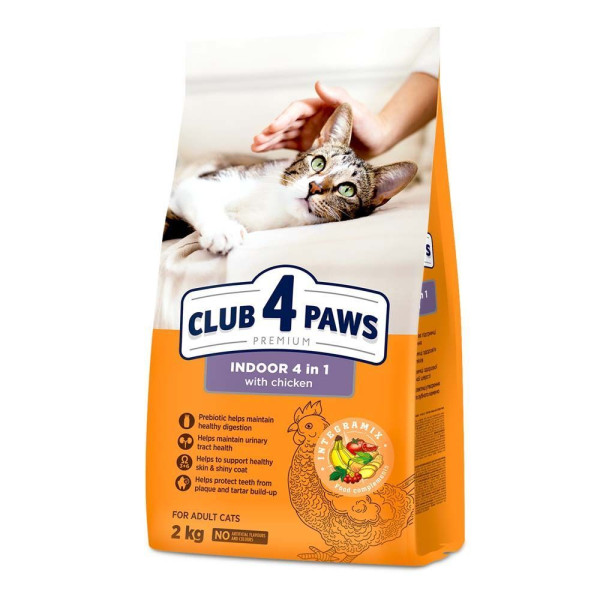 Сухий корм для котів, що живуть у приміщенні Club 4 Paws Premium Indoor 4 в 1 2 кг - курка Club 4 Paws – купити зі знижкою %