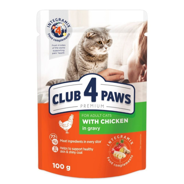 Вологий корм для котів Club 4 Paws (24 шт упаковка) (курка в соусі) Club 4 Paws – купити зі знижкою %