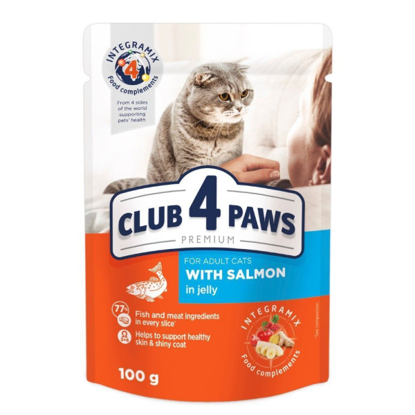 Вологий корм для котів Club 4 Paws Premium 100 г (24 шт упаковка) (лосось в желе) Club 4 Paws – купити зі знижкою %