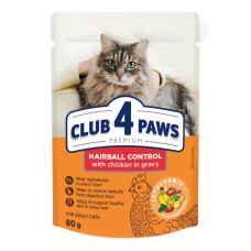 Вологий корм для котів з ефектом виведення шерсті Club 4 Paws Premium (24 шт упаковка) (курка)