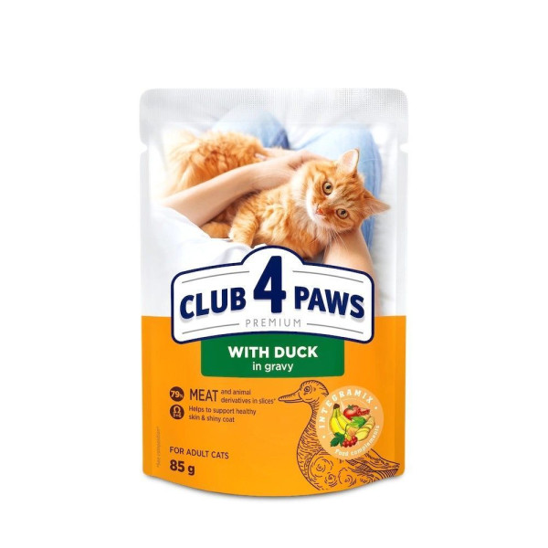 Вологий корм для котів Club 4 Paws Premium pouch (24 шт упаковка) качка Club 4 Paws – купити зі знижкою %