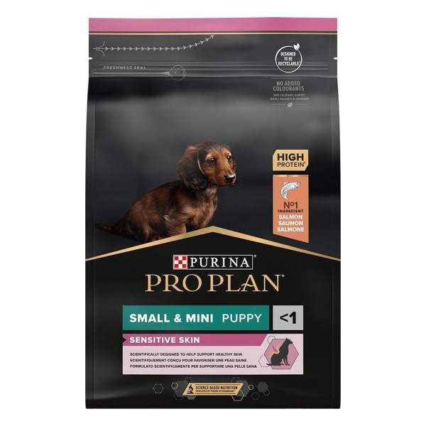 Сухой корм для щенковPro Plan Small and Mini Puppy Sensitive Skin 3 кг - лосось Pro Plan – купить со скидкой