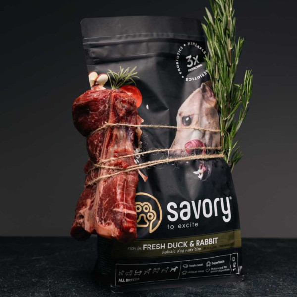 Savory All Breed сухий корм для собак 3 кг - кролик та качка Savory – купити зі знижкою %