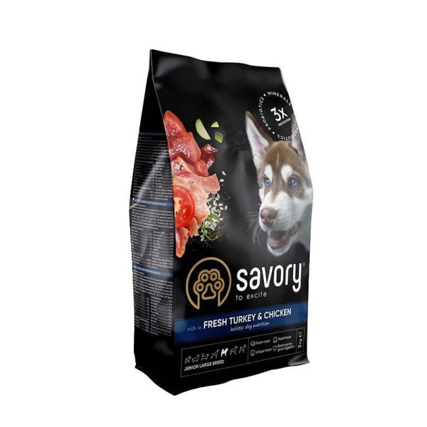 Savory Junior Large Breed сухий корм для цуценят 3 кг - індичка та курка Savory – купити зі знижкою %