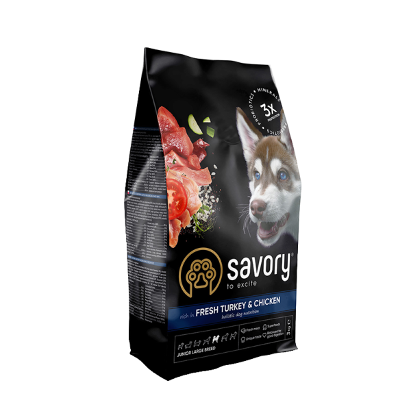 Savory Junior Large Breed сухий корм для цуценят 3 кг - індичка та курка Savory – купити зі знижкою %