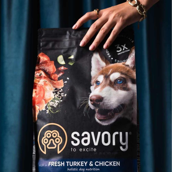 Savory Junior Large Breed сухий корм для цуценят 3 кг - індичка та курка Savory – купити зі знижкою %