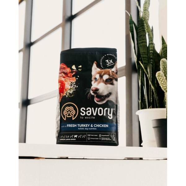 Savory Junior Large Breed сухий корм для цуценят 3 кг - індичка та курка Savory – купити зі знижкою %