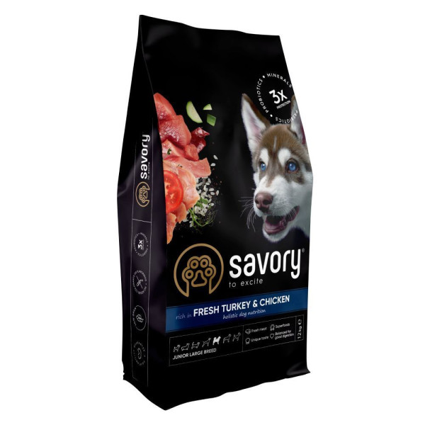 Savory Junior Large Breed сухий корм для цуценят 12 кг - індичка та курка Savory – купити зі знижкою %