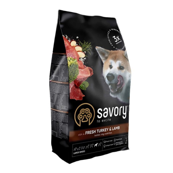 Savory Large Breed сухий корм для собак 3 кг - індичка та ягня Savory – купити зі знижкою %