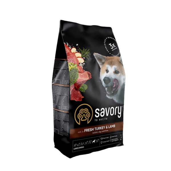 Savory Large Breed сухий корм для собак 3 кг - індичка та ягня Savory – купити зі знижкою %