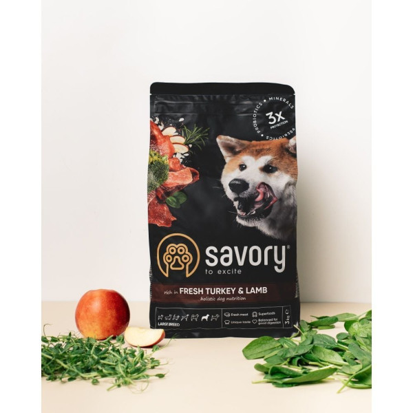 Savory Large Breed сухий корм для собак 3 кг - індичка та ягня Savory – купити зі знижкою %