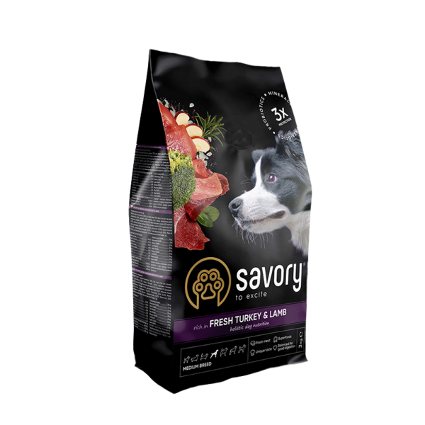 Savory Medium Breed сухий корм для собак 3 кг - індичка та ягня Savory – купити зі знижкою %