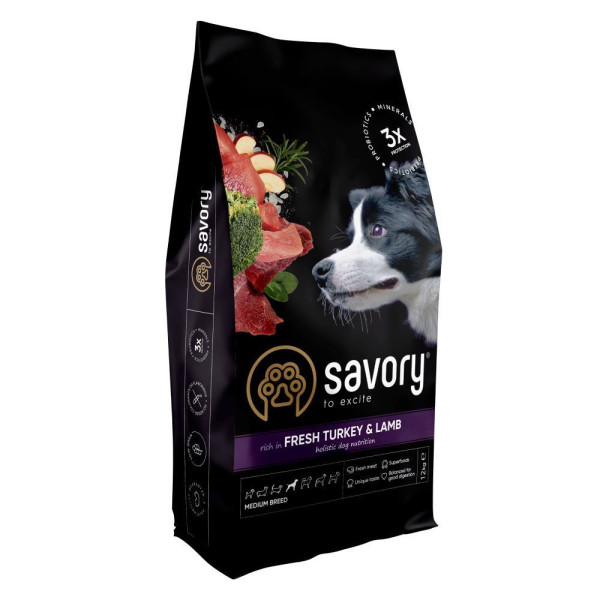 Savory Medium Breed сухий корм для собак 12 кг - індичка та ягня Savory – купити зі знижкою %