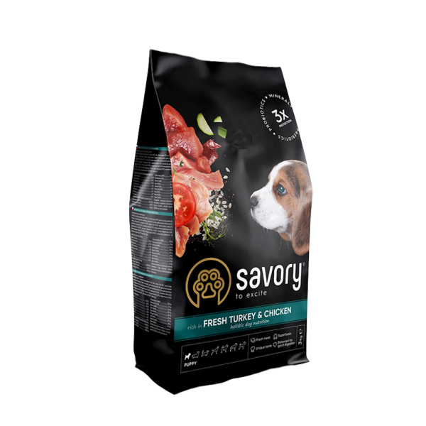 Savory Puppy сухий корм для цуценят 3 кг - індичка та курка Savory – купити зі знижкою %
