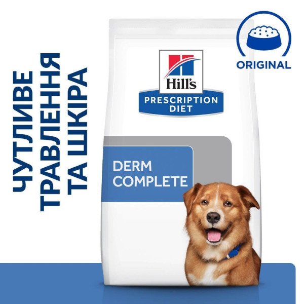 Сухой корм для собак Hill’s Prescription Diet Derm Complete 4 кг - яйцо и рис Hills – купить со скидкой