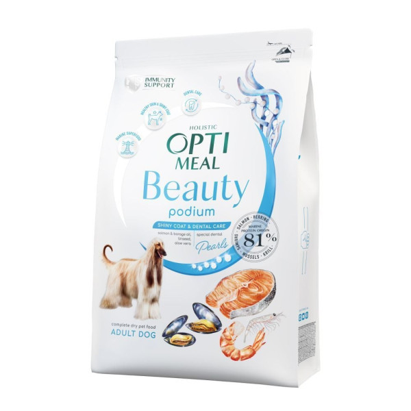 Сухой корм для собак всех пород Optimeal Beauty Podium Shiny Coat & Dental Care 1,5 кг (морепродукты) Optimeal Beauty – купить со скидкой