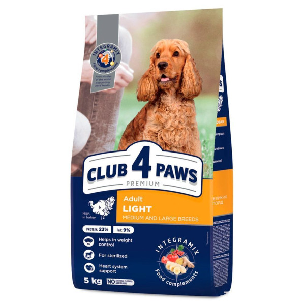Сухий корм для собак Club 4 Paws Premium Adult Medium & Large Breeds Light 5 кг - індичка Club 4 Paws – купити зі знижкою %