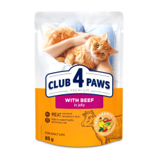 Вологий корм для котів Club 4 Paws Premium pouch (24 шт упаковка) - яловичина