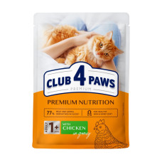 Вологий корм для котів Club 4 Paws (24 шт упаковка) (курка в соусі)
