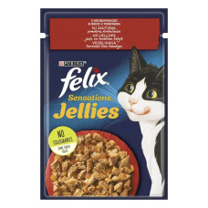 Вологий корм для котів Felix Sensations Jellies 85 г - яловичина та томати(1 упаковка 26 шт)