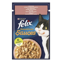 Вологий корм для котів Felix Sensations Sauces 85 г - лосось та креветки(1 упаковка 26 шт)